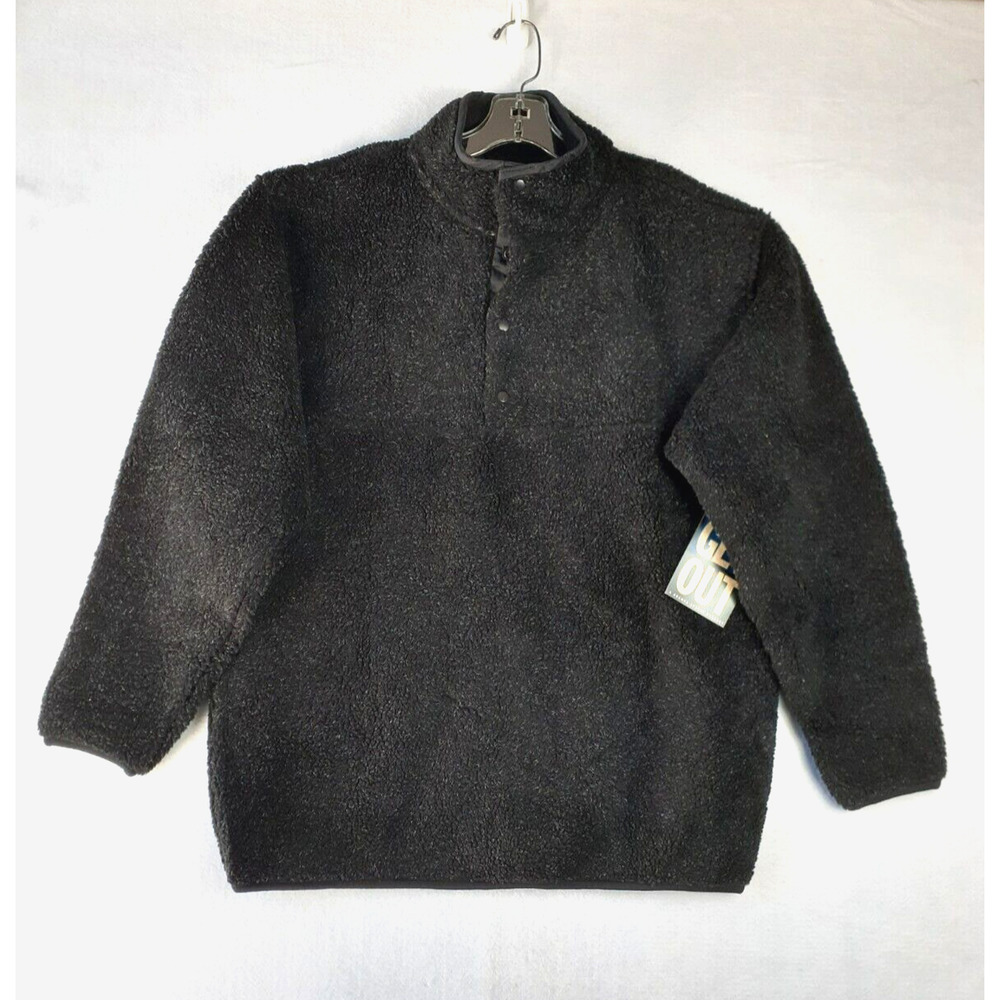 OUTDOOR URBAN TERRAIN OUT Vintage Fleece Button Up Pullover Black Men Size M NWT